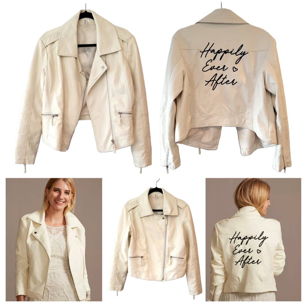 EUC David's Bridal Happily Ever After Vegan Leather White Moto Jacket Large